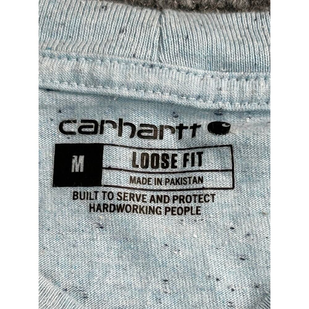 Carhartt Loose Fit Pocket T-Shirt Men's Medium Light Blue Speckled Logo Tee - Picture 3 of 6